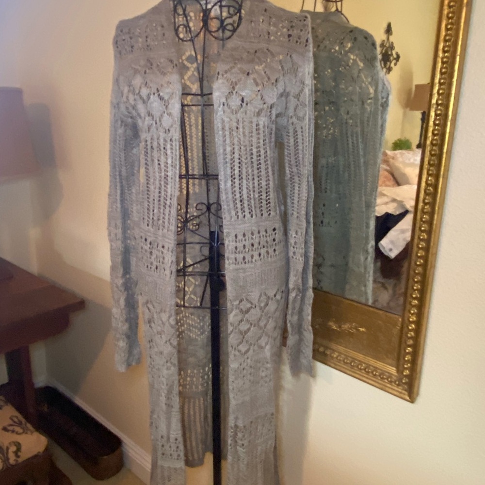 Chic Gray green Crochet Cardigan